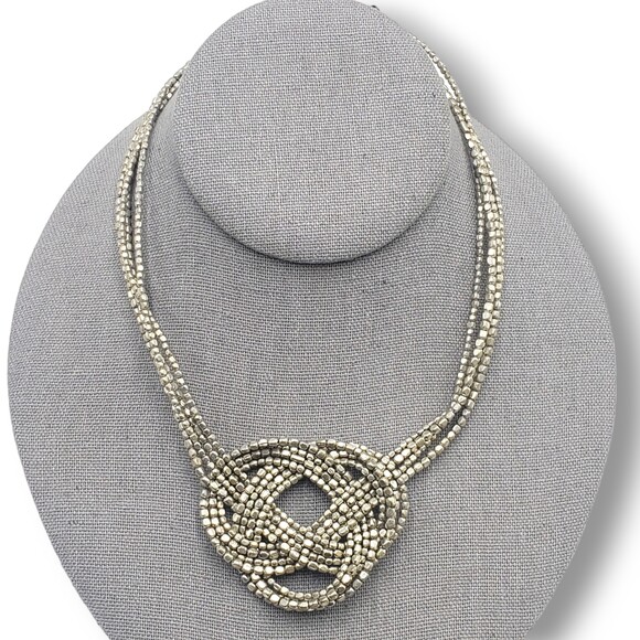 Multi Strand Celtic Knot Silver Tone Seed Bead Collar Choker Necklace - Picture 1 of 6